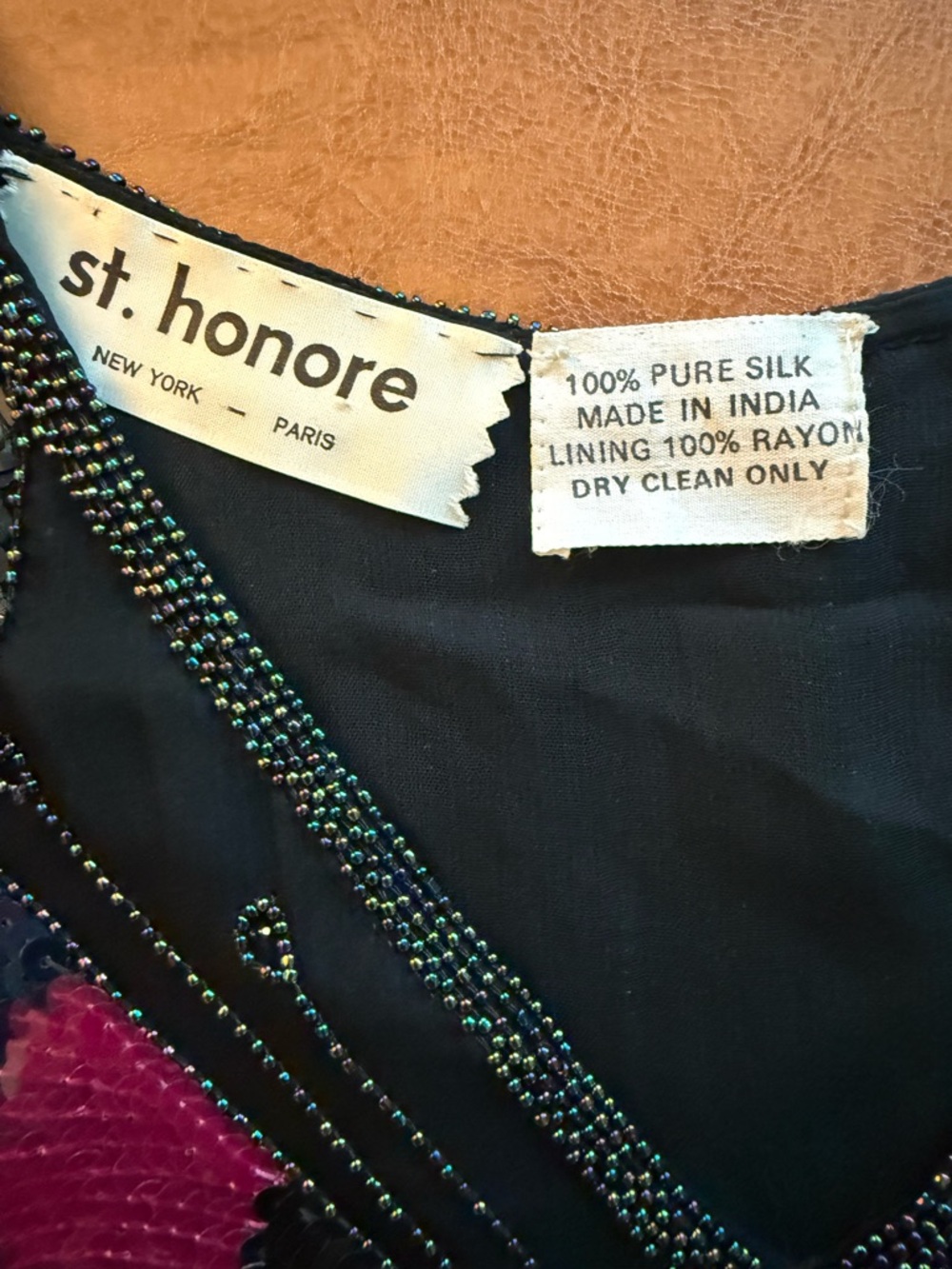 St Honore Silk Butterfly Sequin Top Beaded Black Statement Oversized - Picture 3 of 3